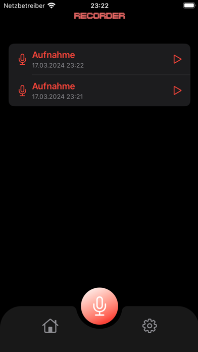 REC Aufnahmeliste auf dem iPhone